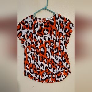 Stylish Orange and Black Leopard Print Women's Top